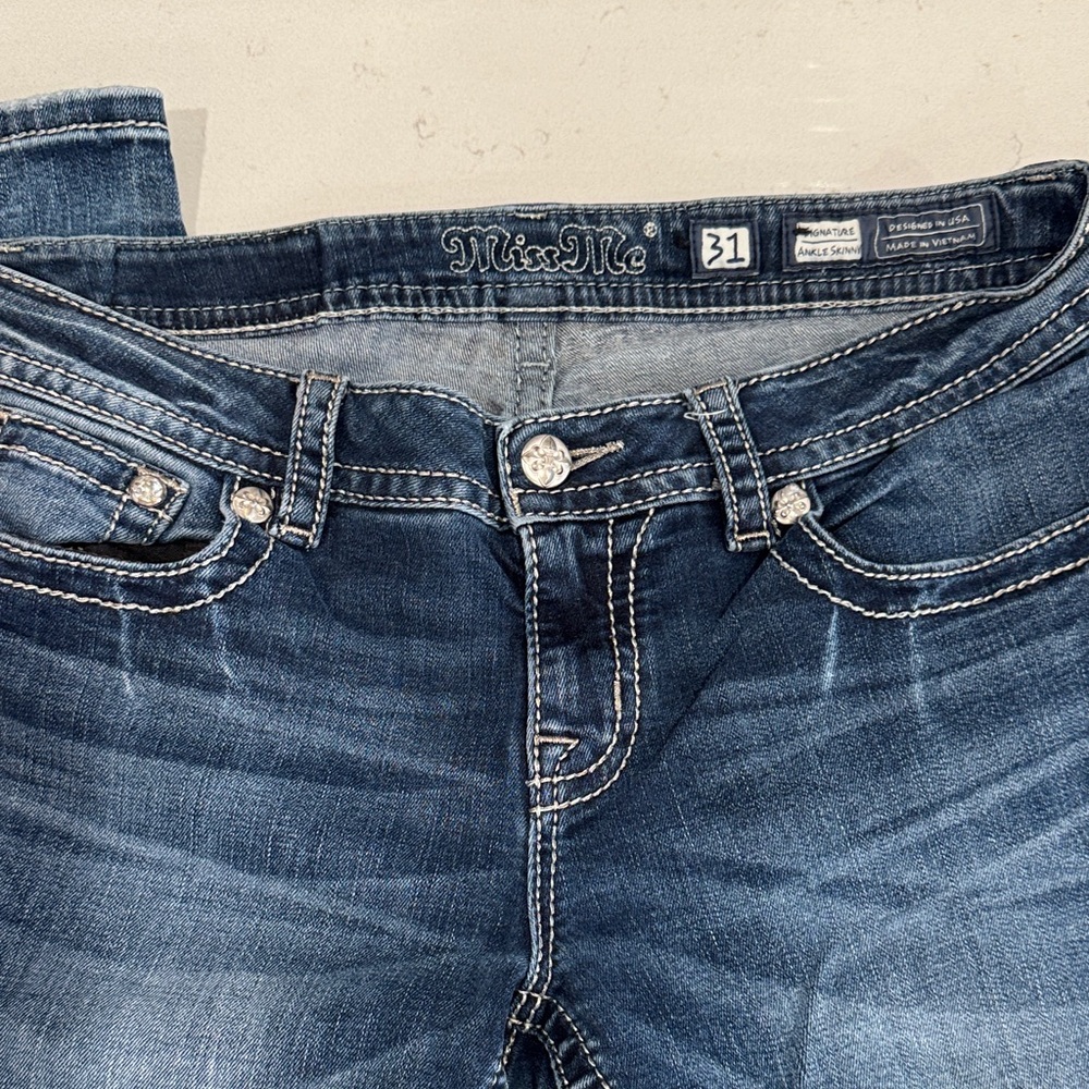 Miss Me Blue Skinny Jeans with Silver Embroidery - Picture 2 of 3